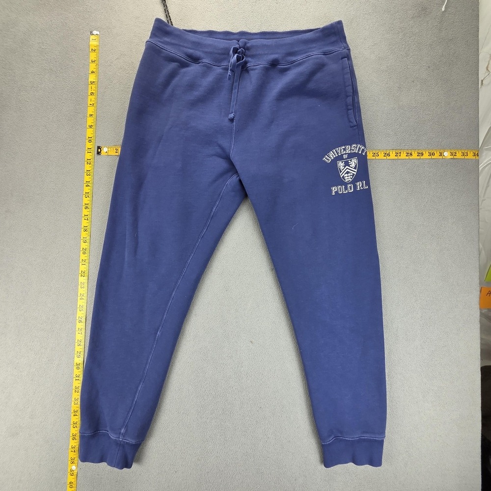 Polo Ralph Lauren Pants Mens Large Blue Fleece Joggers Drawstring University RL